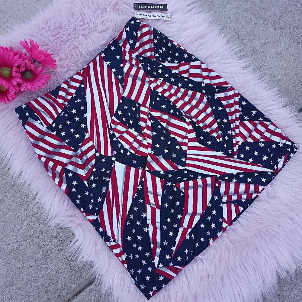 NEW! Infusion American Flag 4th Of July Vintage 90s Cotton Blend Pencil Skirt